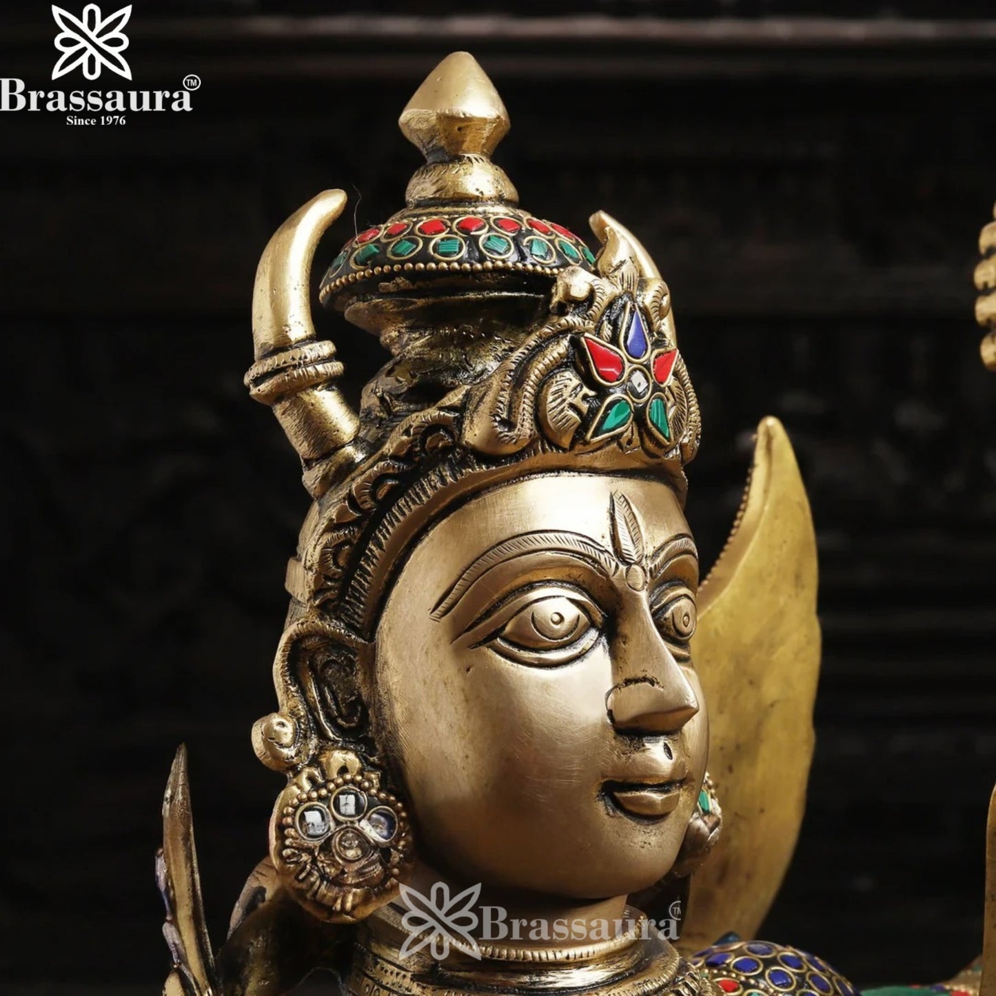 Brass Gem Stone Work Kaamdhenu Statue Weight 13.1 Kg And Height 17 Inch