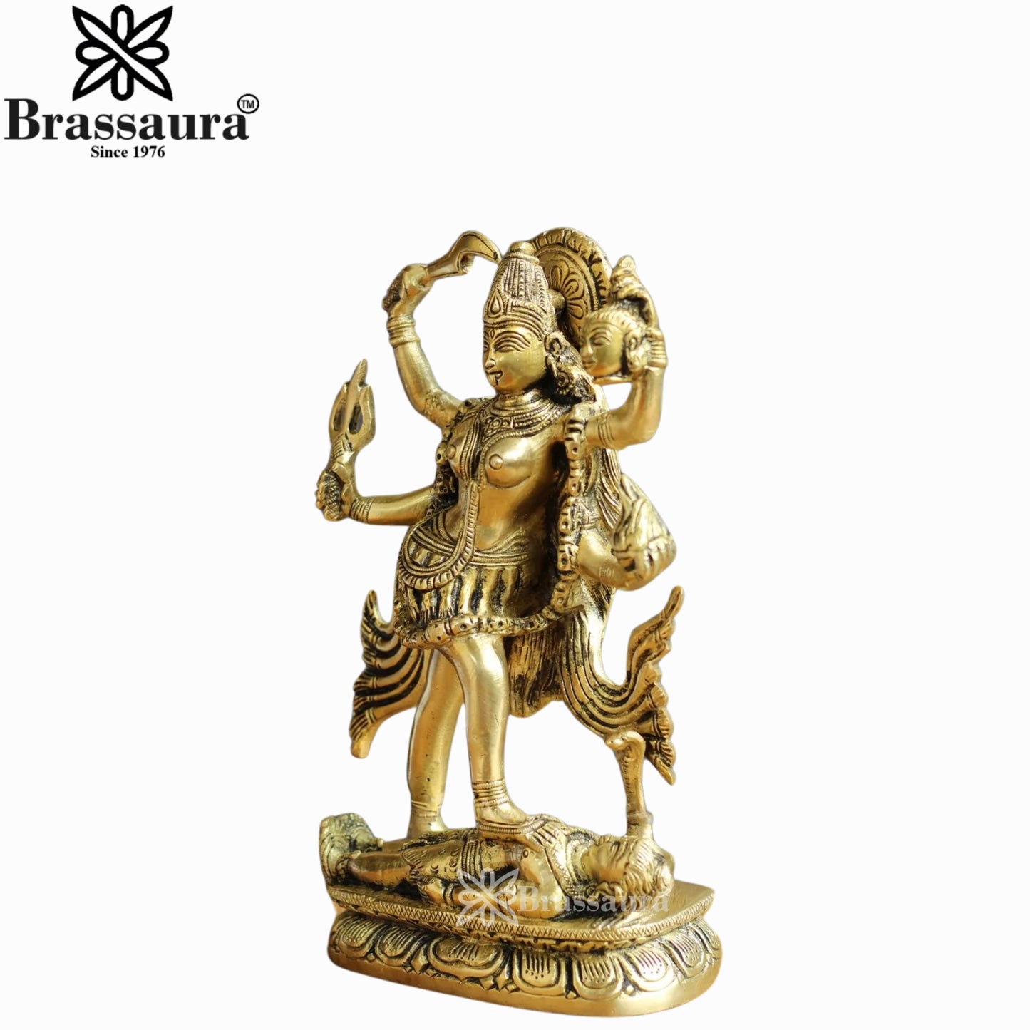 Brassaura™ Sacred Brass Kali Maa Murti – Height 9.75 Inches & Weight 3.4 Kgs | Temple Décor Accent