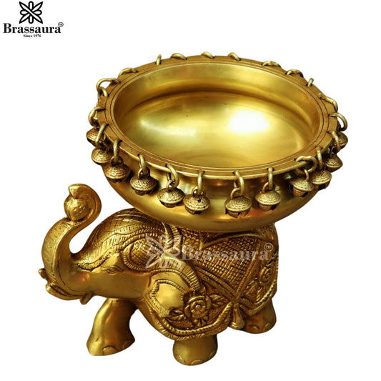 Brass Elephant Urli For Home Décor And Gift Items Weight 6.5 kg Height 8 Inch