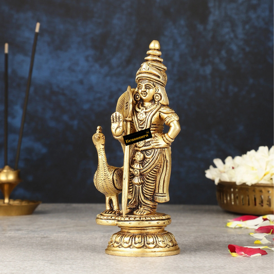 Brassaura® Pure Brass Balmurugan Idol – 6 Inches Height, – Handcrafted Spiritual Statue