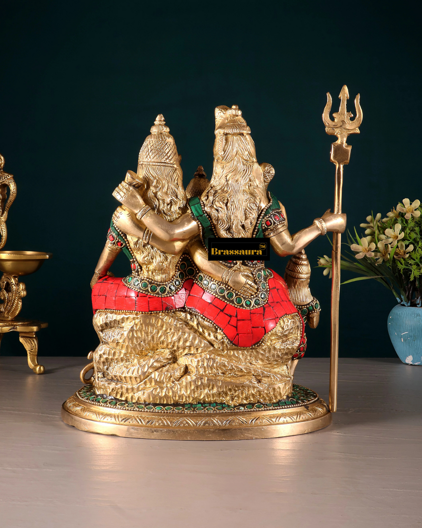 Brass Gem Stone Work Shiv parivar Idol for Home and Decor | Weight 5 Kg Height 9.5 inch