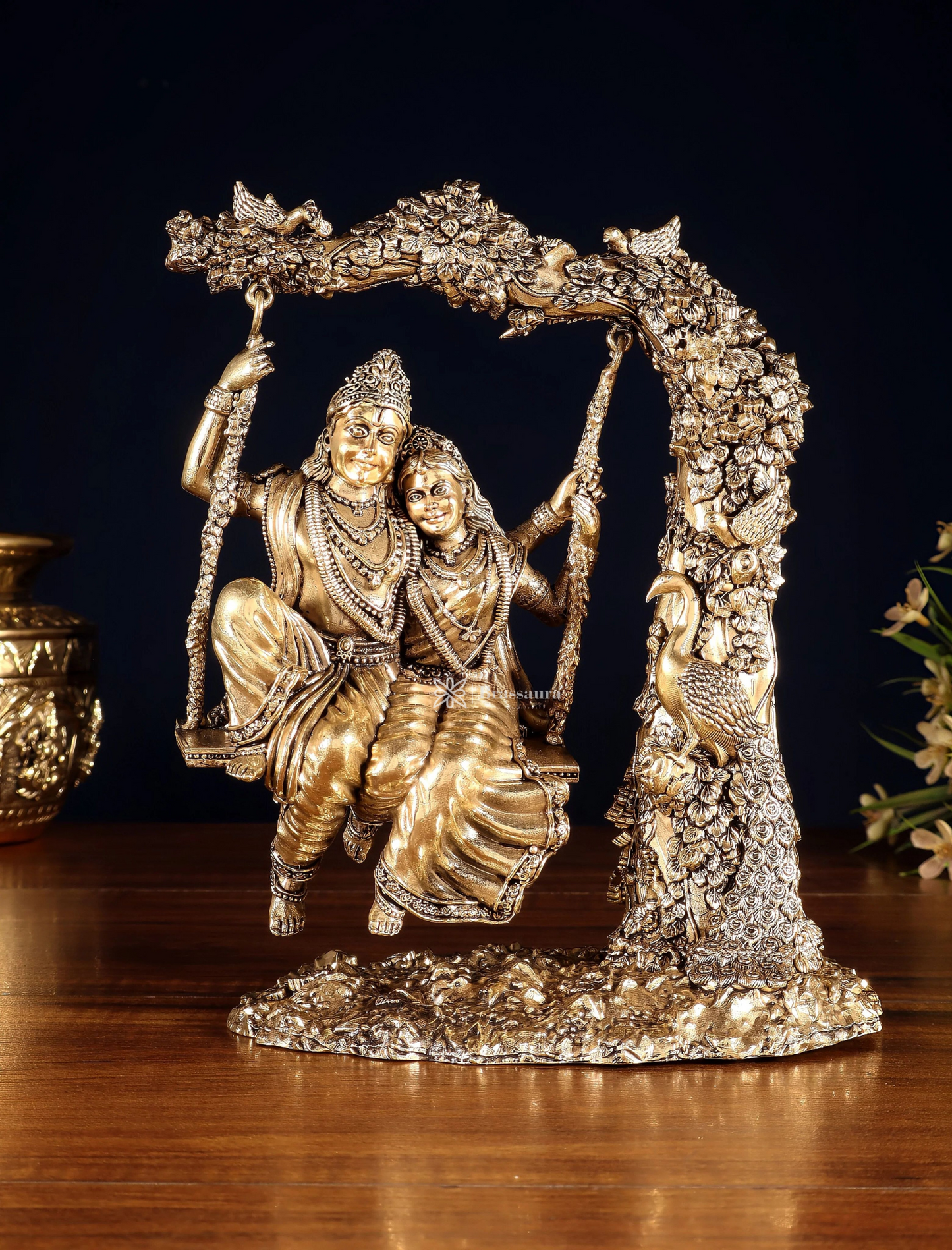 Brassaura™ Brass Radha Krishna Swing Idol – Height 8 Inches & Weight 1.1 Kg | Elegant Devotional Statue
