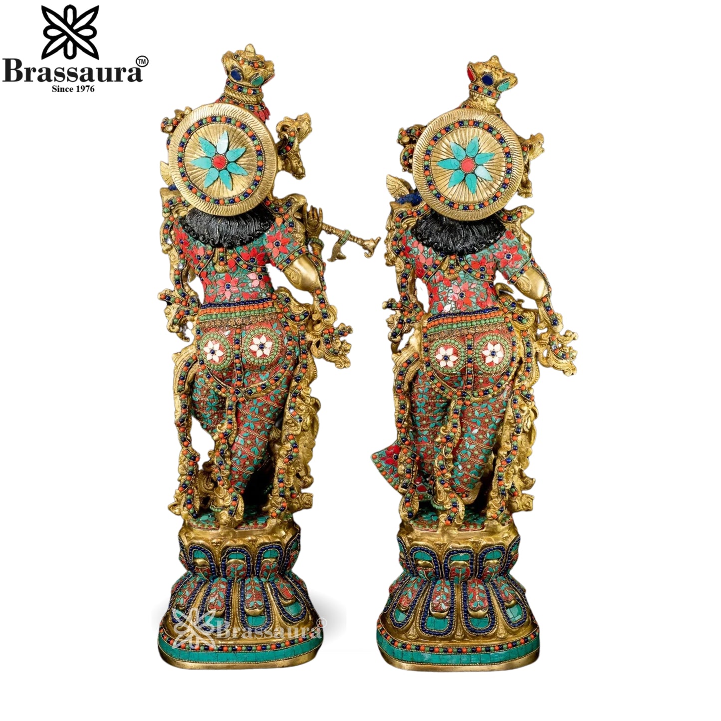 Brass Gem Stone Work Radha Krishna Weight 34 Kg And Height 29 Inch