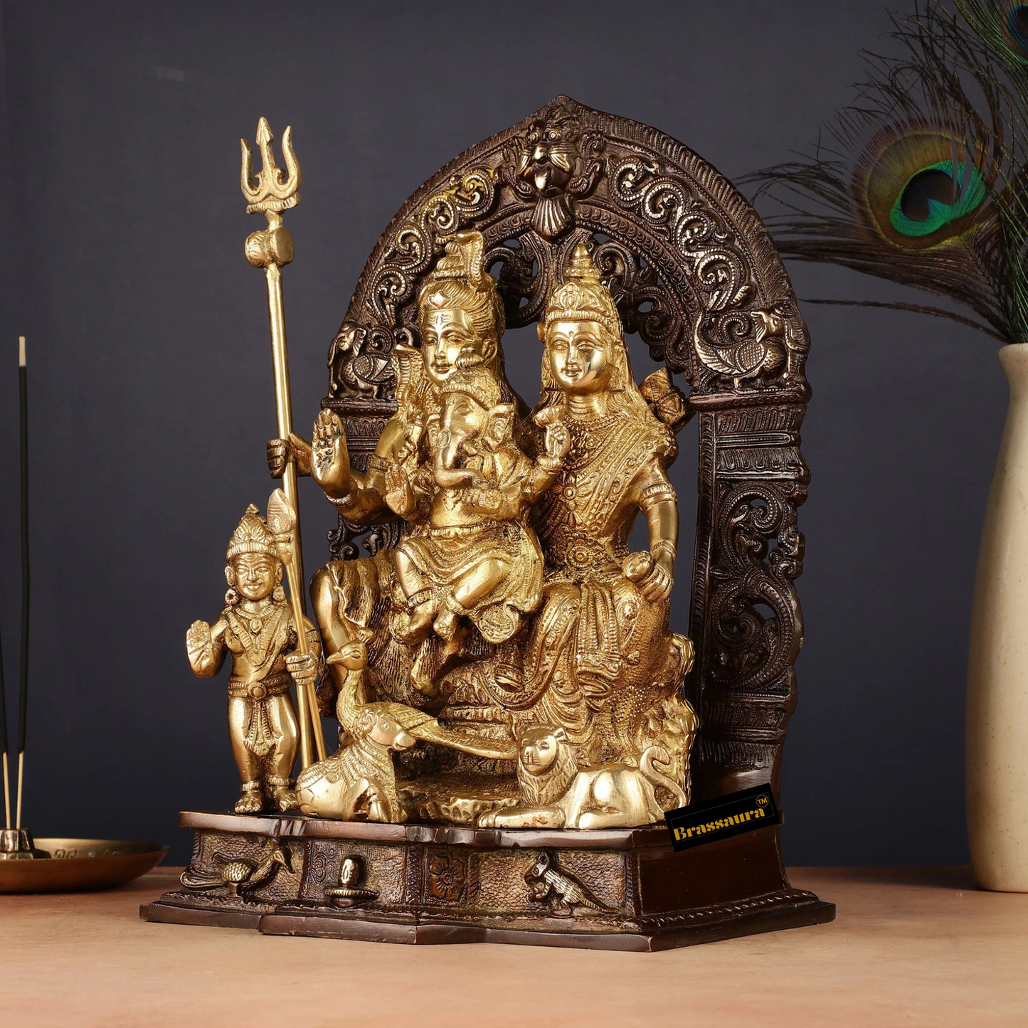 Brass Standard Shiv Parivar Idol for Home and Decor Weight 6.8 Kg Height 12 inch | Multi-Colour