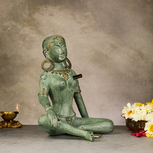 Brassaura™ Brass Seated Nepalese Green Tara Idol – Height 10.5 Inches | Weight 5 Kgs | Antique Patina Finish