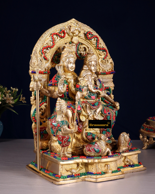 Brass Gem Stone Work Shiva Parivar Idol For Home Decor Height 12 Inch & Weight 6.8 Kg