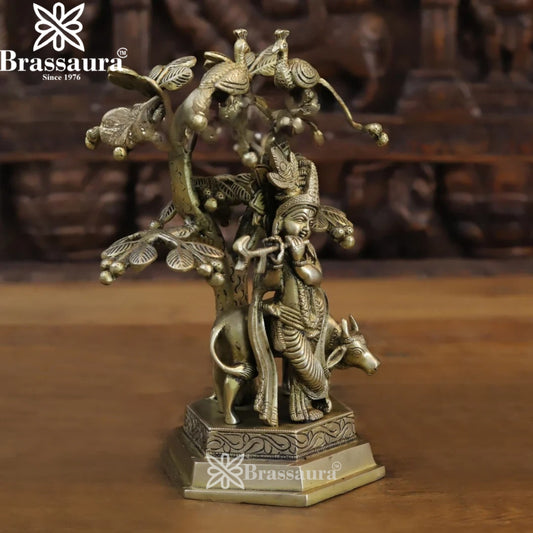 Brass Cow Krishna Murti Weight 3.54 Kg And Height 10 Inch