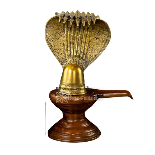 Brass Shivling With Naagraaj Statue Weight 4.6 Kg And Height 13 Inch