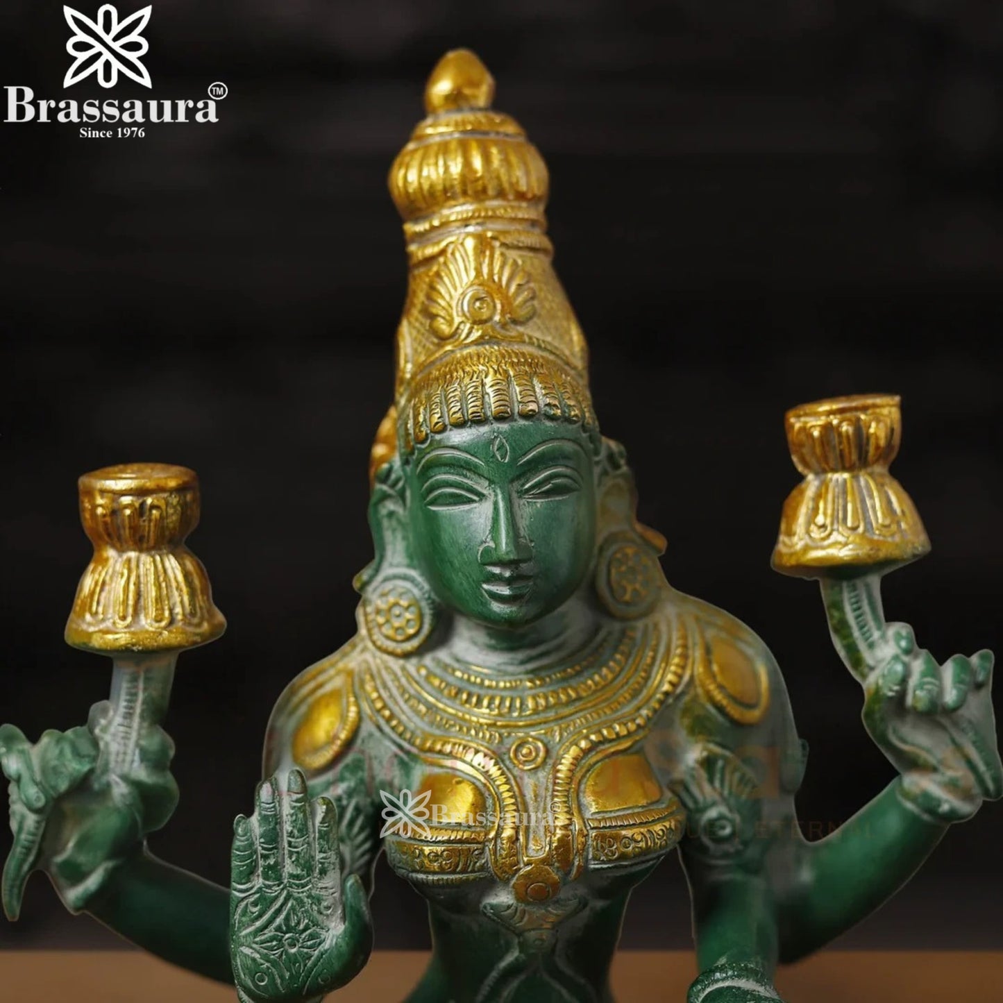 Brassaura™ Devotional Brass Laxmi Murti – Height 12 Inches & Weight 4.14 Kgs | Temple Statue