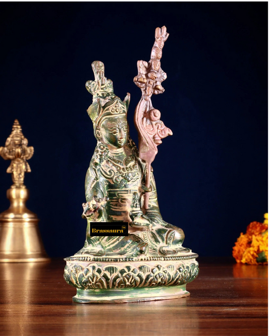Brassaura™ Brass Guru Rinpoche (Padmasambhava) Statue – Height 6.5 Inches | Weight 0.669 Kgs | Green Finish
