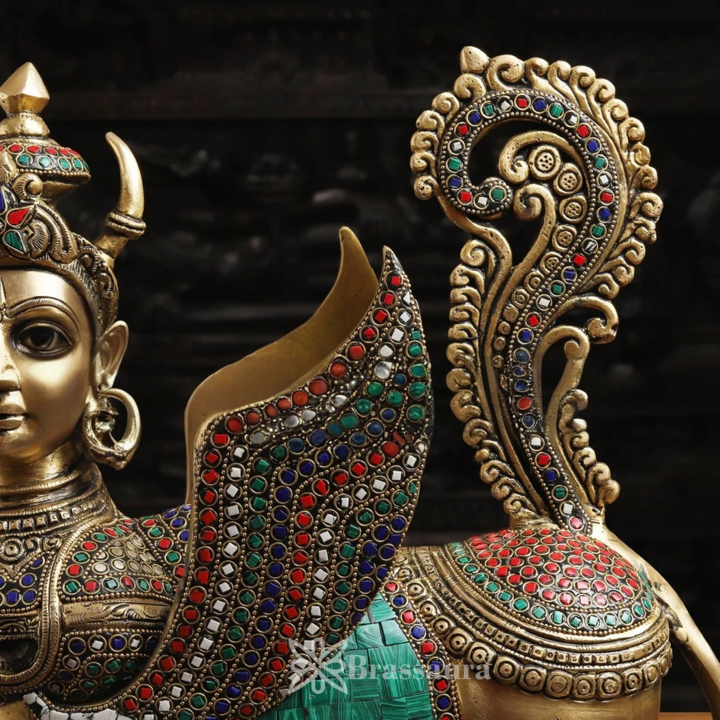 Brass Gem Stone Work Kaamdhenu Statue Weight 13.1 Kg And Height 17 Inch