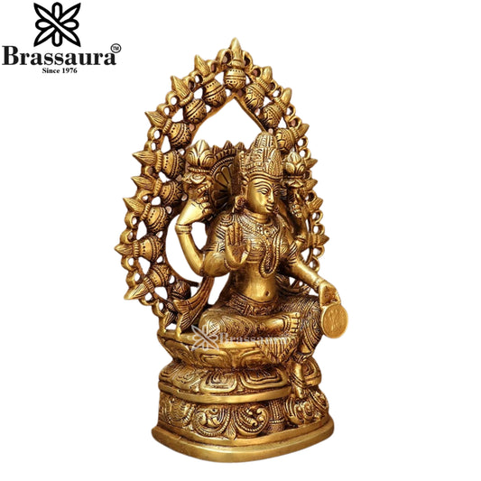 Brassaura™ Brass Laxmi Idol – Height 10 Inches & Weight 2.8 Kgs | Hindu Goddess Sculpture