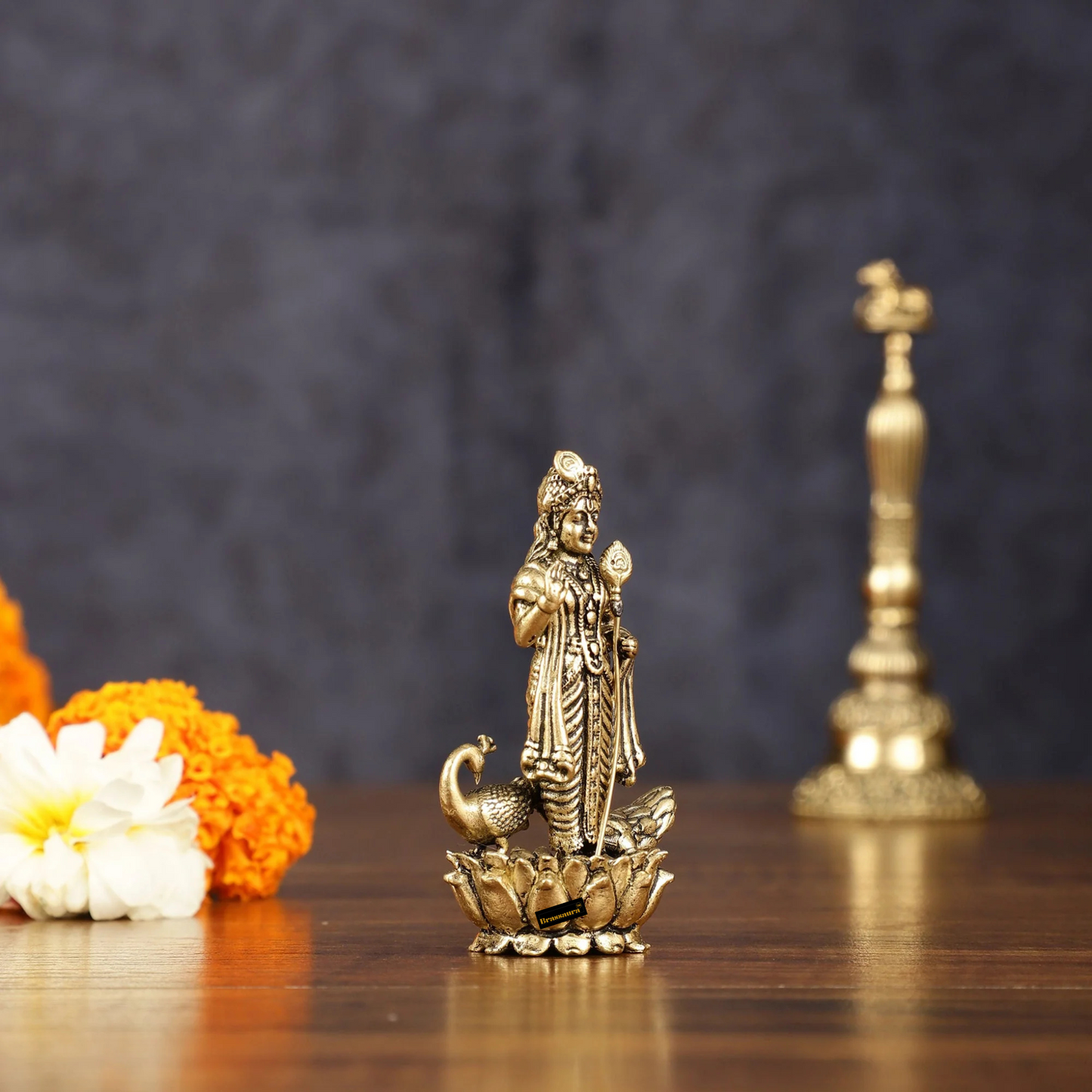 Brassaura™ Pure Brass Murugan Kartikeya Idol – 3 Inches Height, 72 Grams – Miniature Handcrafted Brass Statue