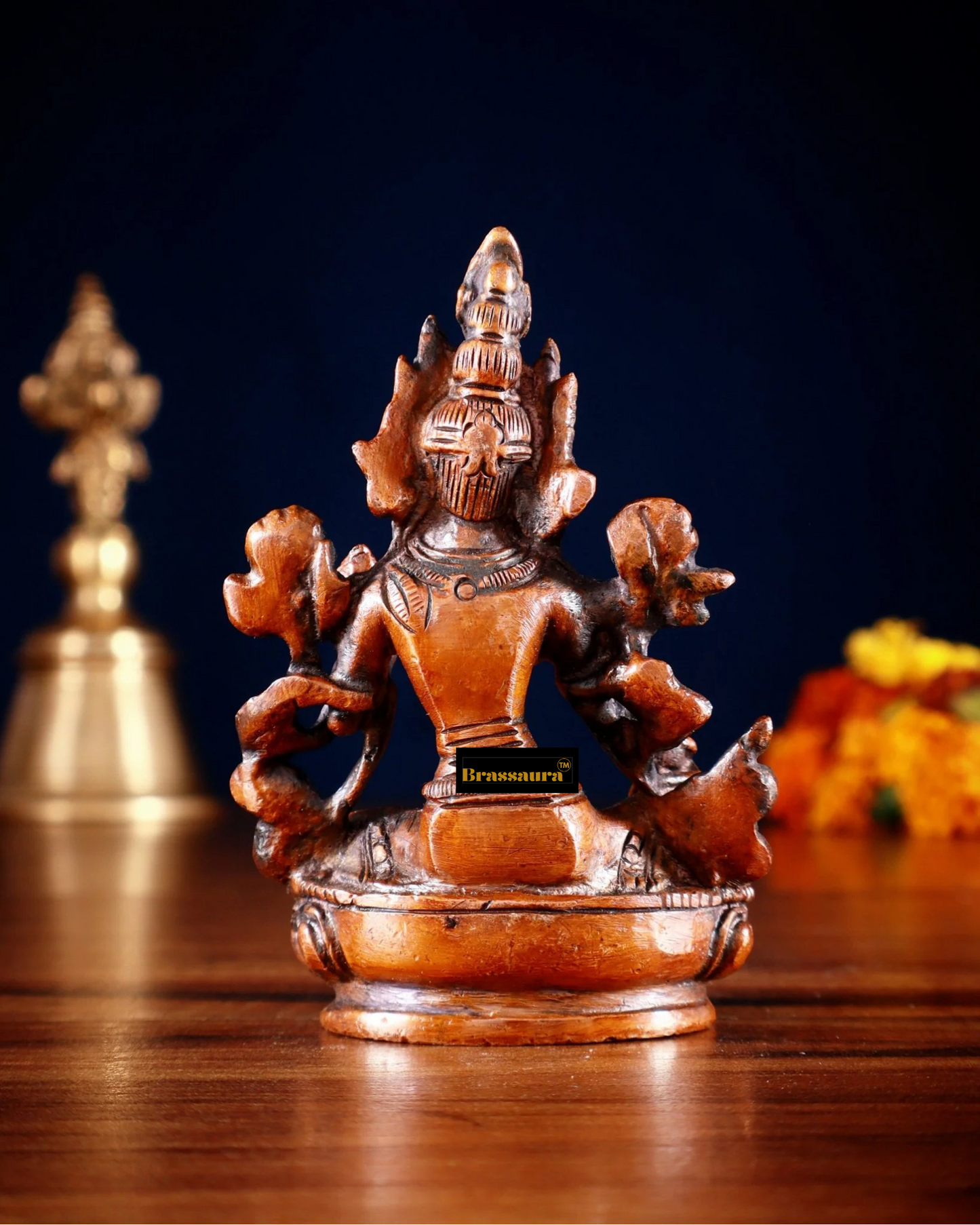 Brassaura™ Green Tara Brass Idol – Height 3.5 Inches | Weight 0.3 Kgs | Double Chola Finish