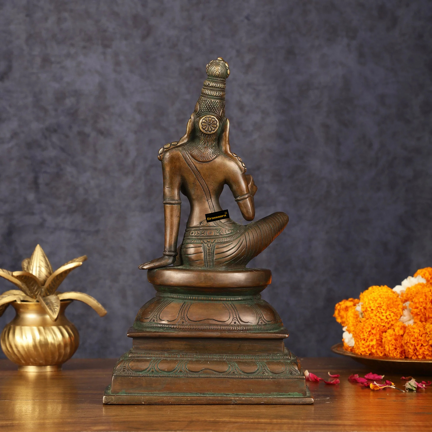 Brassaura™ Pure Brass Superfine Seated Parvati Idol – 11 Inch Height, 3.810 Kg Weight – Bronze Finish Statue