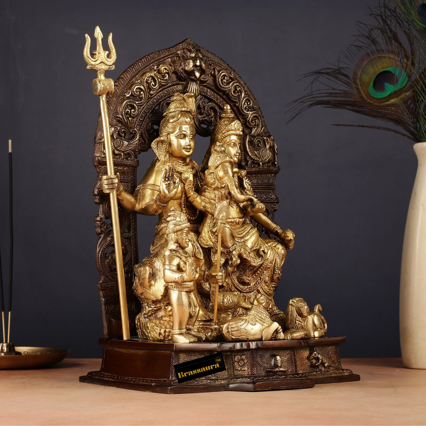 Brass Standard Shiv Parivar Idol for Home and Decor Weight 6.8 Kg Height 12 inch | Multi-Colour