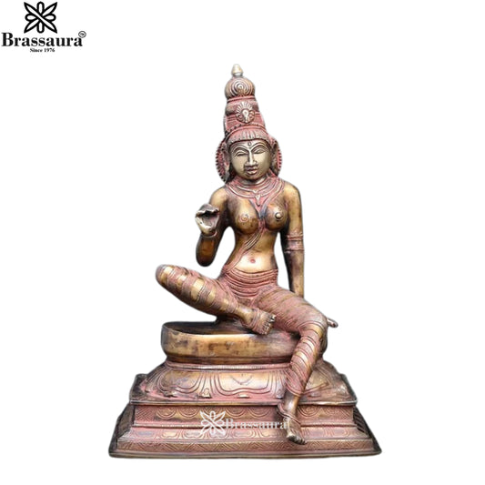 Brass Antique Parvati Statue Weight 7.18 Kg And Height 14 Inch