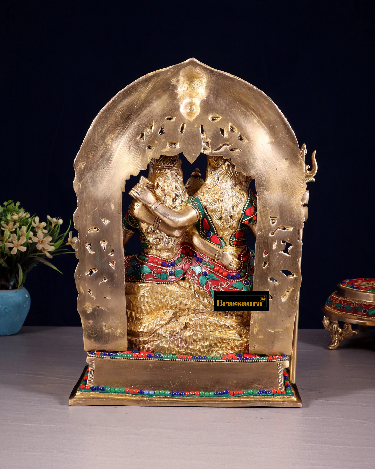 Brass Gem Stone Work Shiva Parivar Idol For Home Decor Height 12 Inch & Weight 6.8 Kg