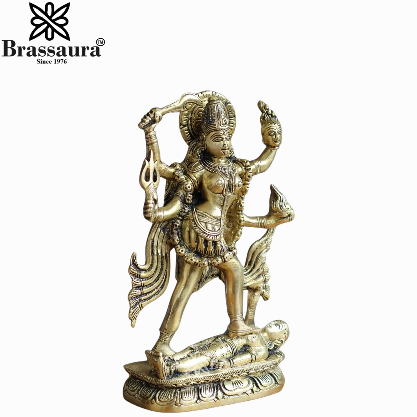 Brassaura™ Sacred Brass Kali Maa Murti – Height 9.75 Inches & Weight 3.4 Kgs | Temple Décor Accent