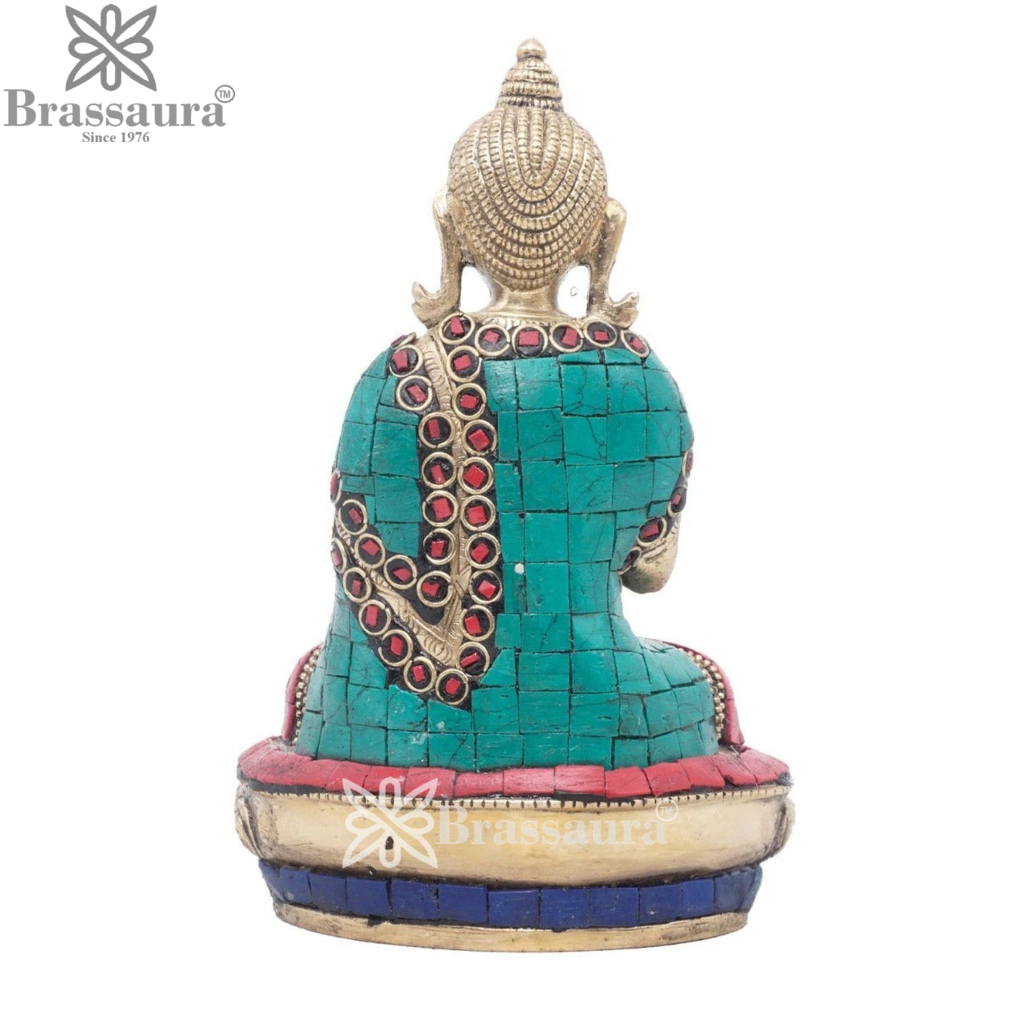 Brass Blessing Gem Stone Work Buddha Weight 0.95 kg & Height 6.25 Inch