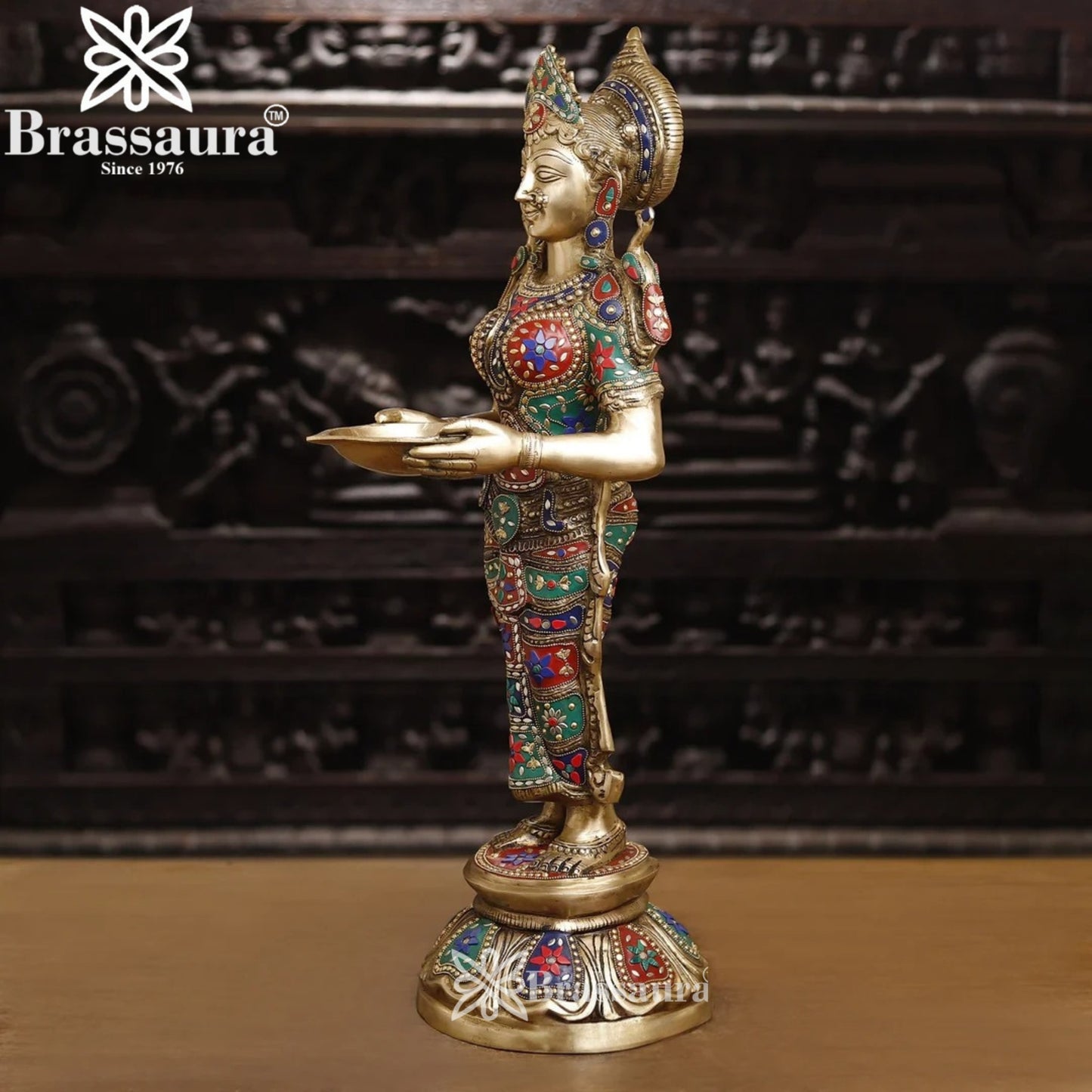 Brass Gem Stone Work Deep Laxmi Set Weight 33.54 Kg And Height 30 Inch