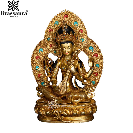 Copper Nepali Saraswati Statue Weight 5.4 Kg And Height 16 Inch
