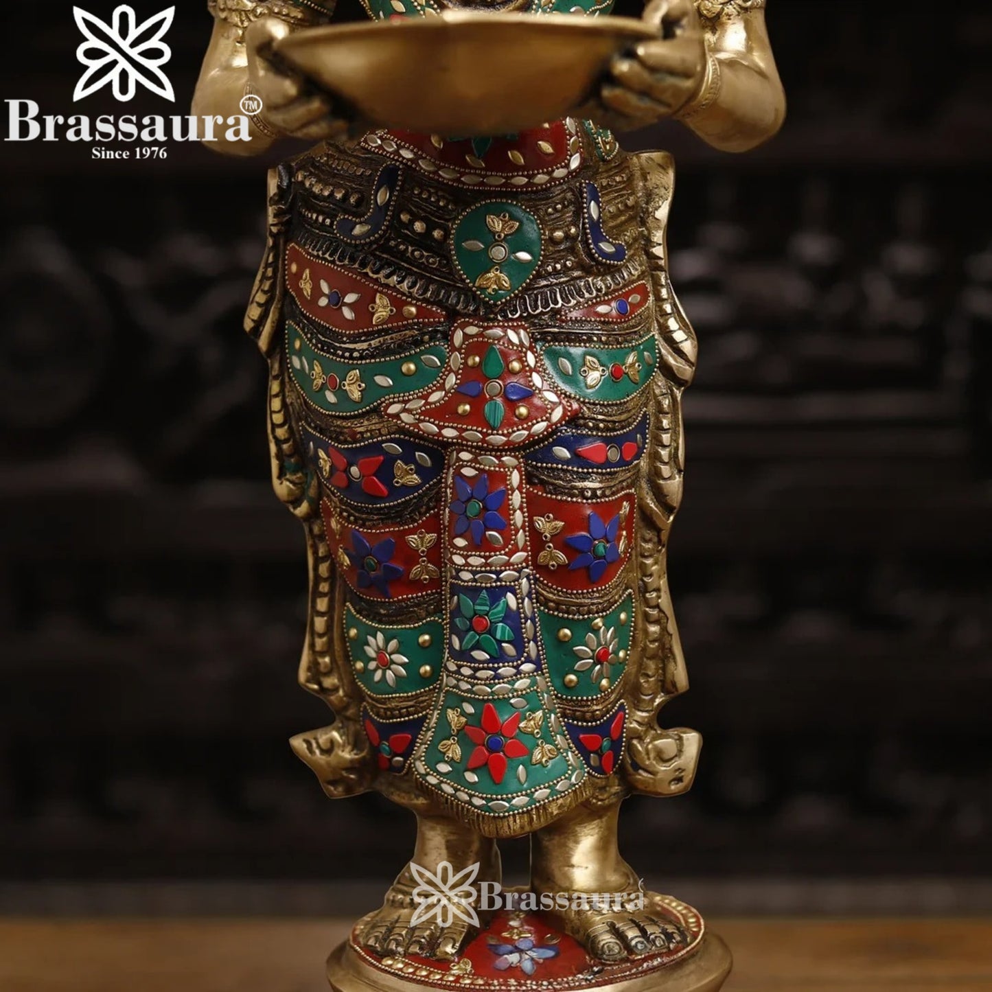Brass Gem Stone Work Deep Laxmi Set Weight 33.54 Kg And Height 30 Inch
