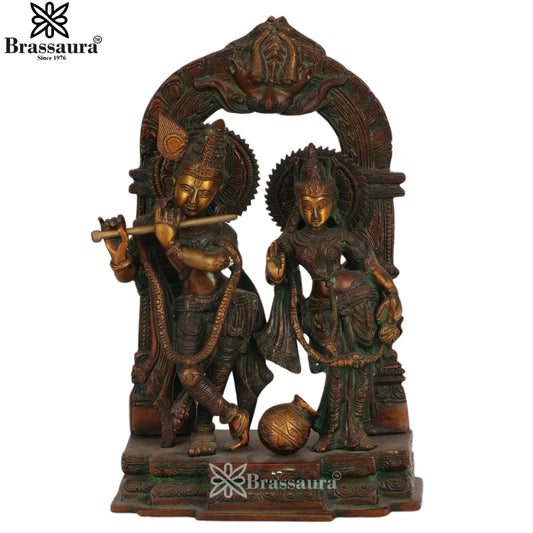 Brass Antique Radha Krishna Statue Weight 7.2 Kg And Height 14 Inch