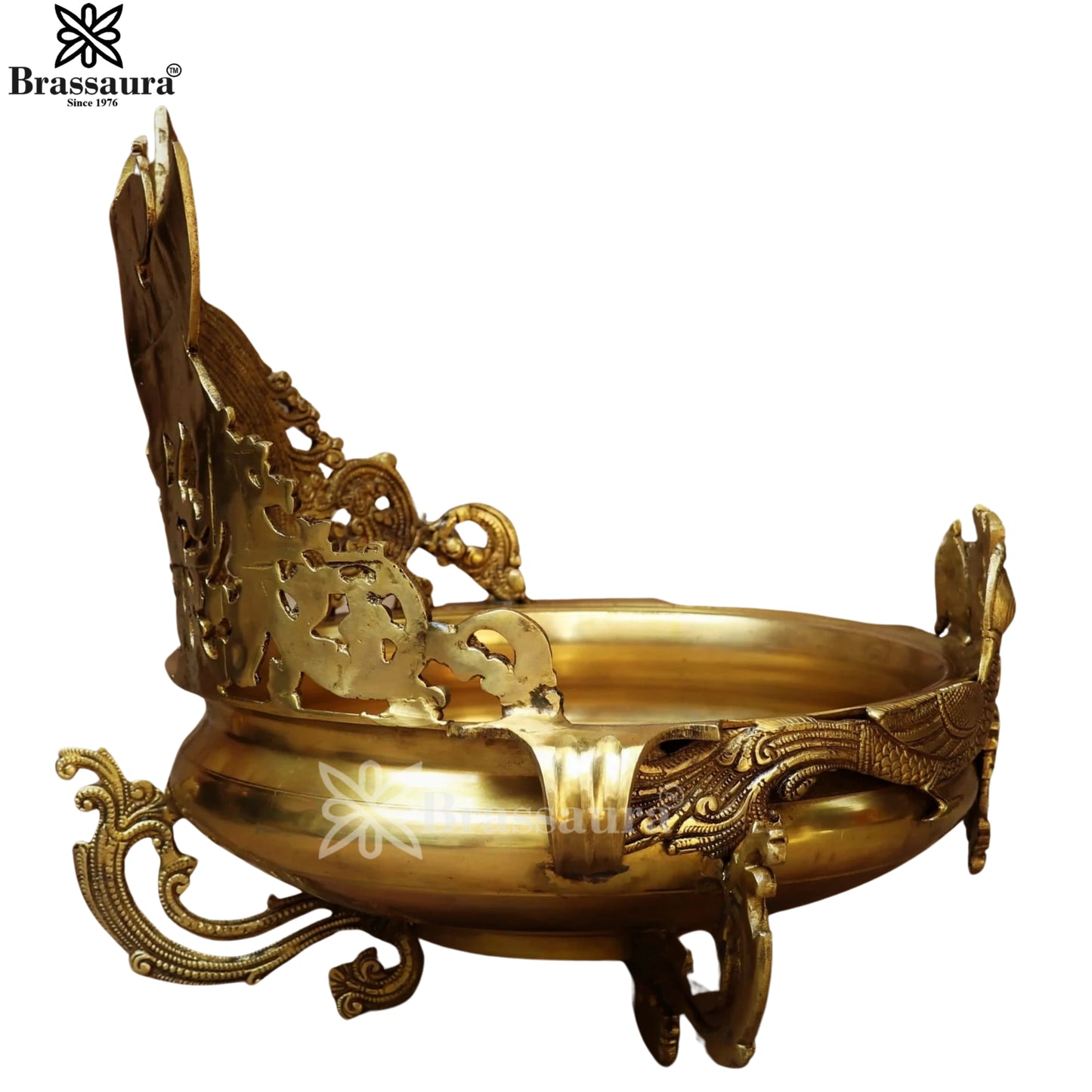 Brass Peacock Urli For Home Décor And Gift Items Weight 11.3 kg Height 15 Inch