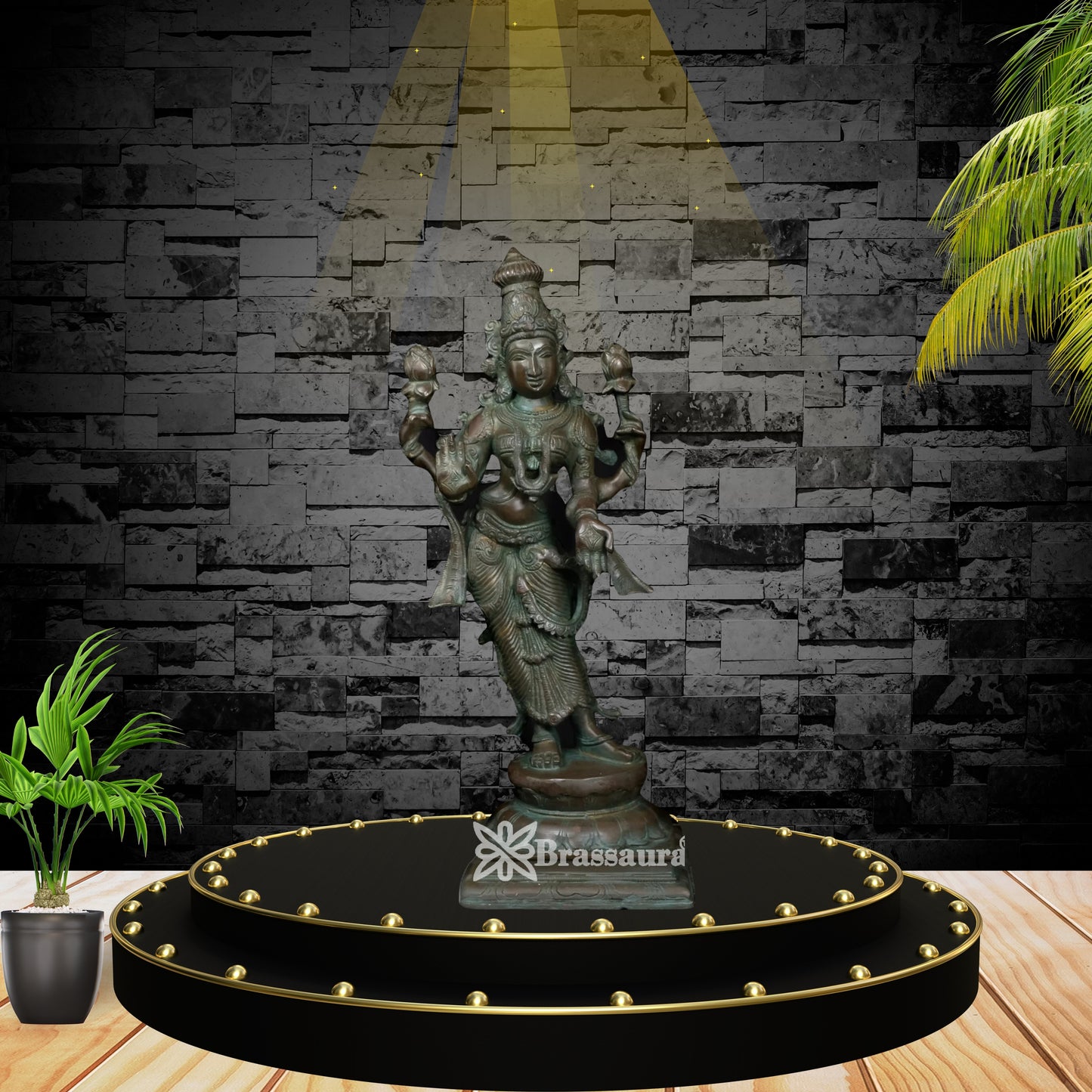 Brassaura™ Artistic Brass Laxmi Idol – Height 17.5 Inches & Weight 6.9 Kgs | Home & Puja Décor