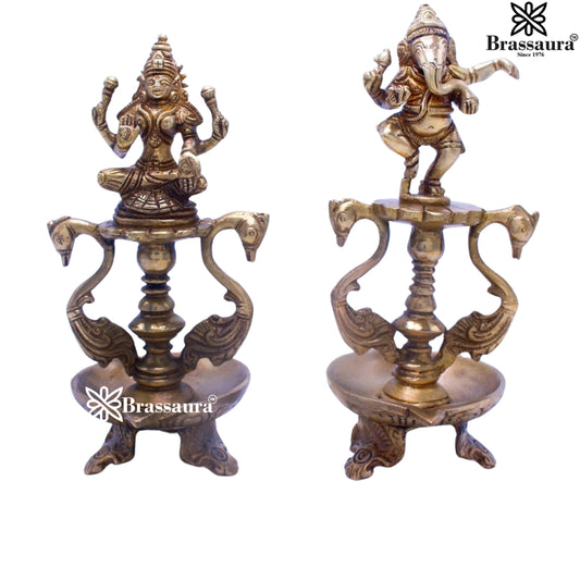 Brass Artistic Standing Lakshmi Ganesh Weight 1.6 Kg & Height 8 Inch