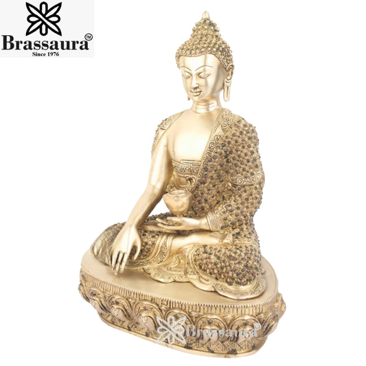 Brass Bhumisprasa Gem Stone Work Buddha Weight 11 Kg & Height 16 Inch