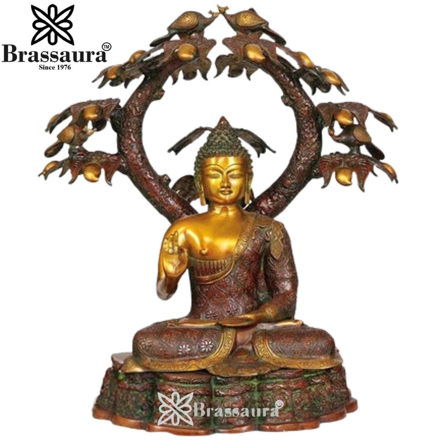 Brass Blessing Tree Buddha Weight 37 kg & Height 28.5 Inch