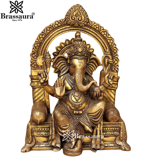 Brass Super fine Ring Ganesha Statue Weight 14.4 Kg & Height 16 Inch