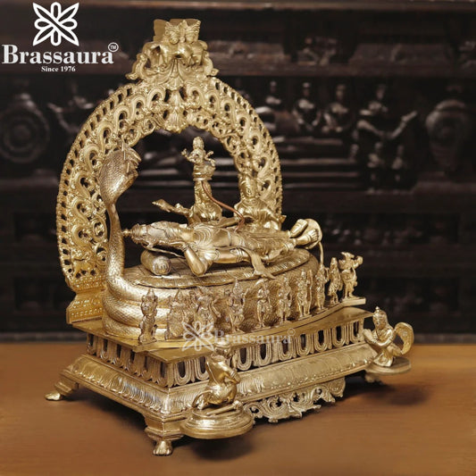 Brassaura™ Bronze Vishnu Laxmi On Sheshnaag & Dashavtar Statue – Height 26 Inches & Weight 49.6 Kgs | Grand Divine Ensemble for Temple & Home Décor