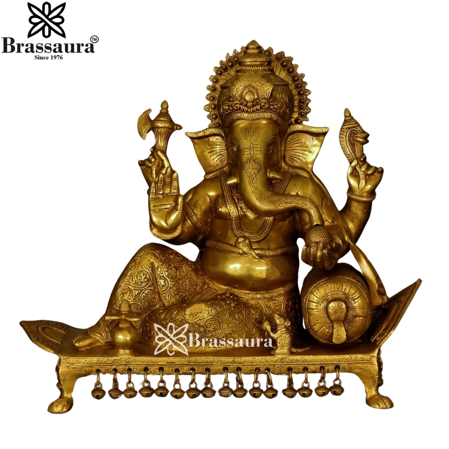 Brass Relaxing Ganesha Statue Weight 16.9 Kg & Height 16 Inch