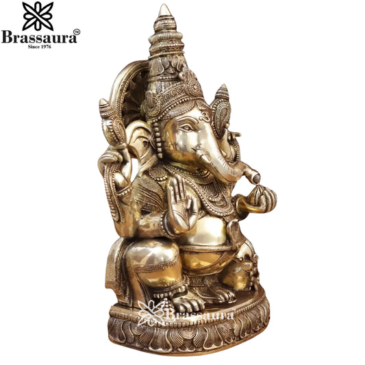 Brassaura® Lord Ganesha with Surya Backplate | Brass Idol | Height 20 Inches