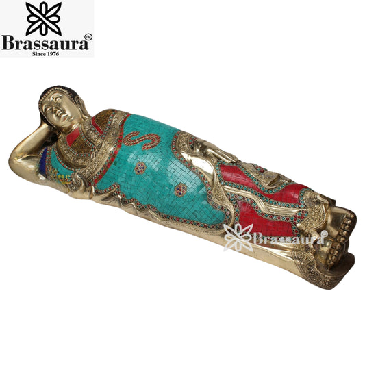 Brass Sleeping Gem Stone Work Buddha Weight 27 kg & Height 12 Inch