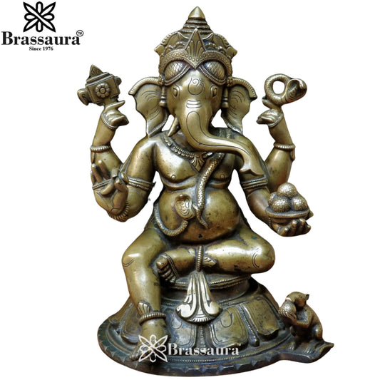 Brass Antique Ganesha Statue Weight 17.7 Kg & Height 13 Inch