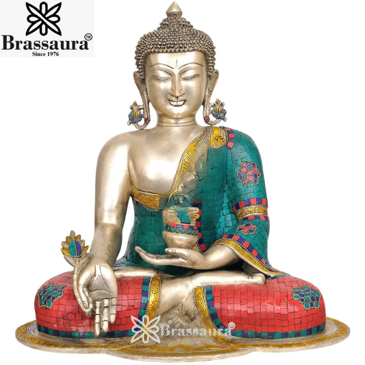 Brass Blessing Gem Stone Work Buddha Weight 18 Kg & Height 18 Inch