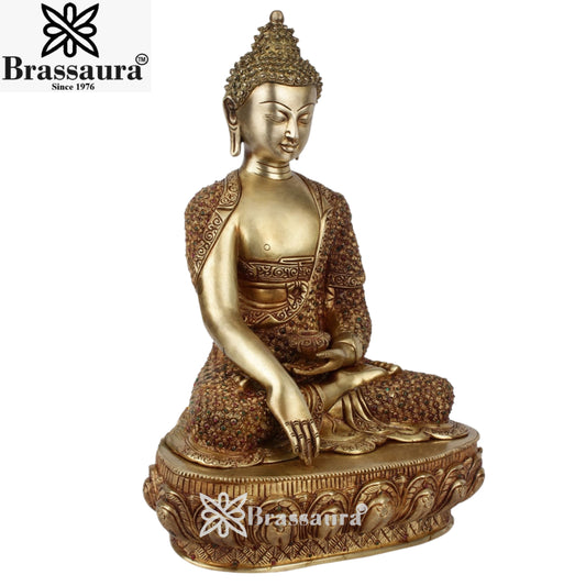 Brass Gem Stone Work Bhumisprasa Buddha Weight 11.5 kg & Height 17 Inch