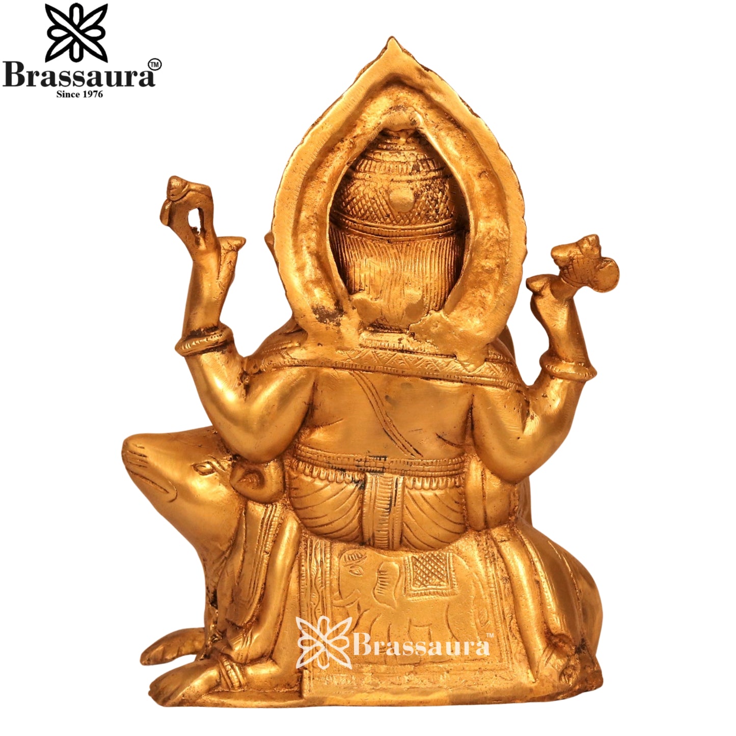 Brass Ganesha On Rat Statue Weight 6.1 Kg & Height 11.5 Inch
