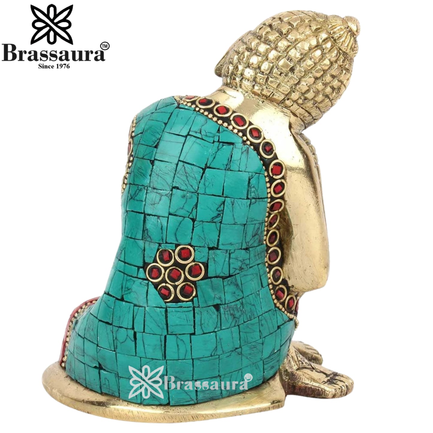 Brass Gem Stone Work Buddha Weight 1.5 kg & Height 6 Inch