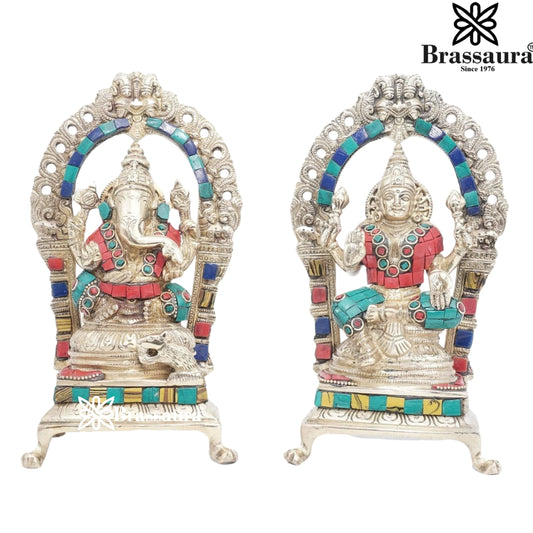 Brass Gem Stone Work Lakshmi Ganesh Weight 4 Kg & Height 8 Inch