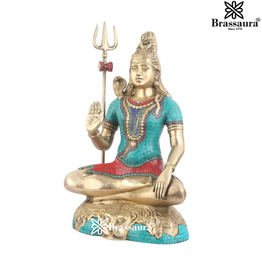 Brassaura™ Brass Gem Stone Work Lord Shiva Murti – Height 24 Inches & Weight 17.5 Kgs | Devotional Home Décor