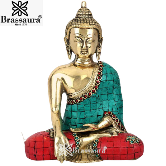 Brass Bhumisprasa Gem Stone Work Buddha Weight 2 Kg & Height 8 Inch
