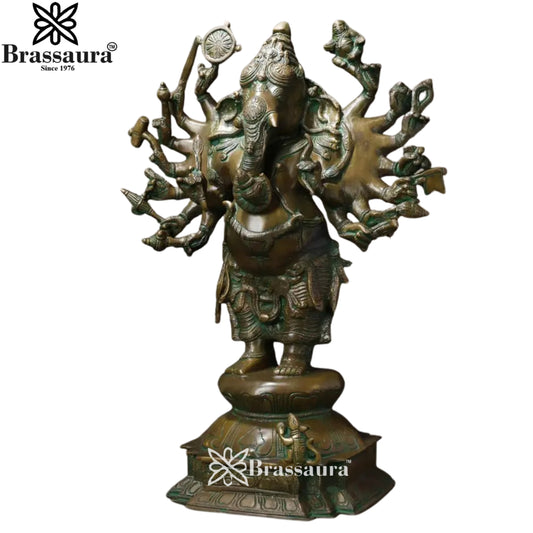 Brass Antique Ganesha Statue Weight 13.5 Kg & Height 19 Inch
