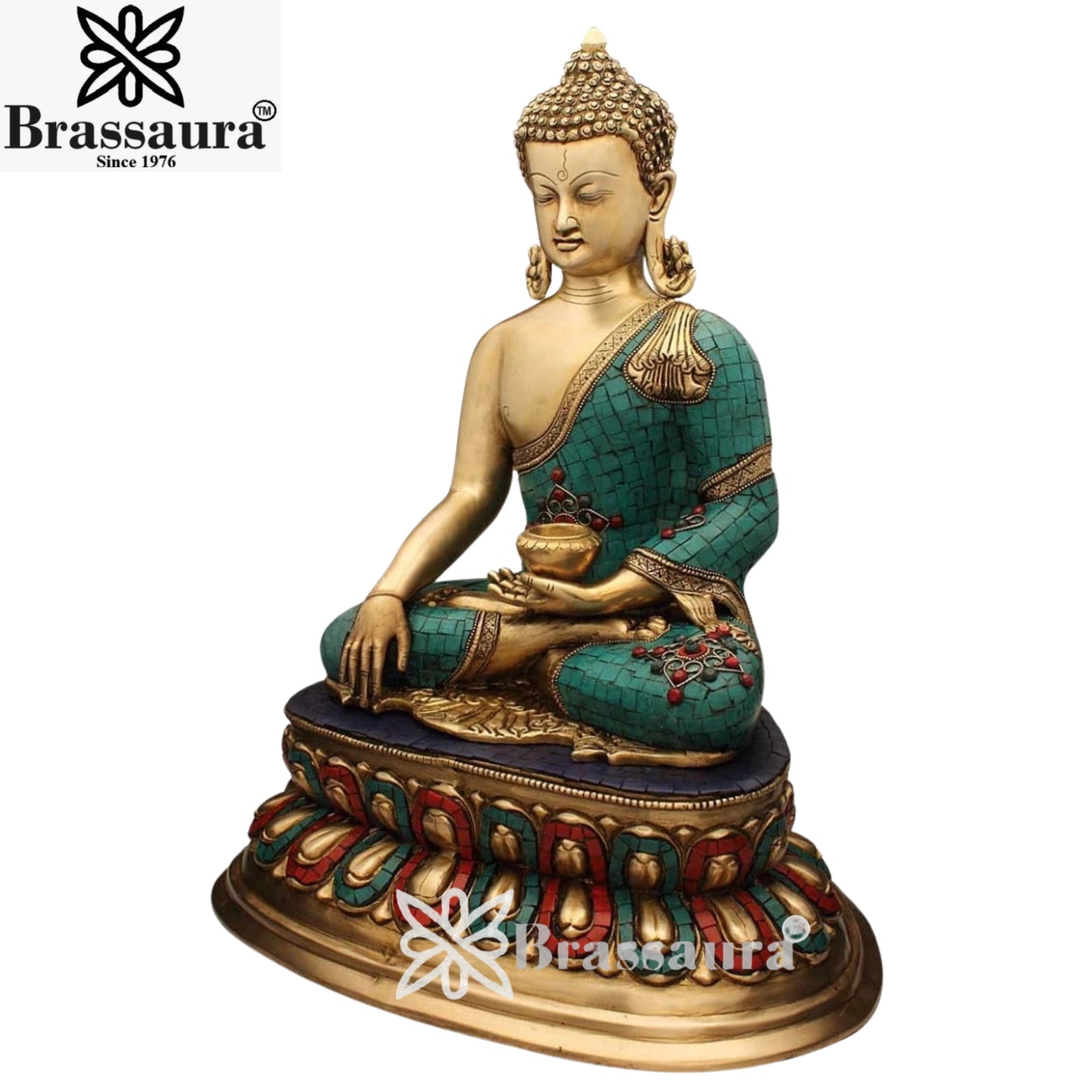 Brass Antique Gem Stone Work Buddha Weight 18 Kg & Height 22 Inch