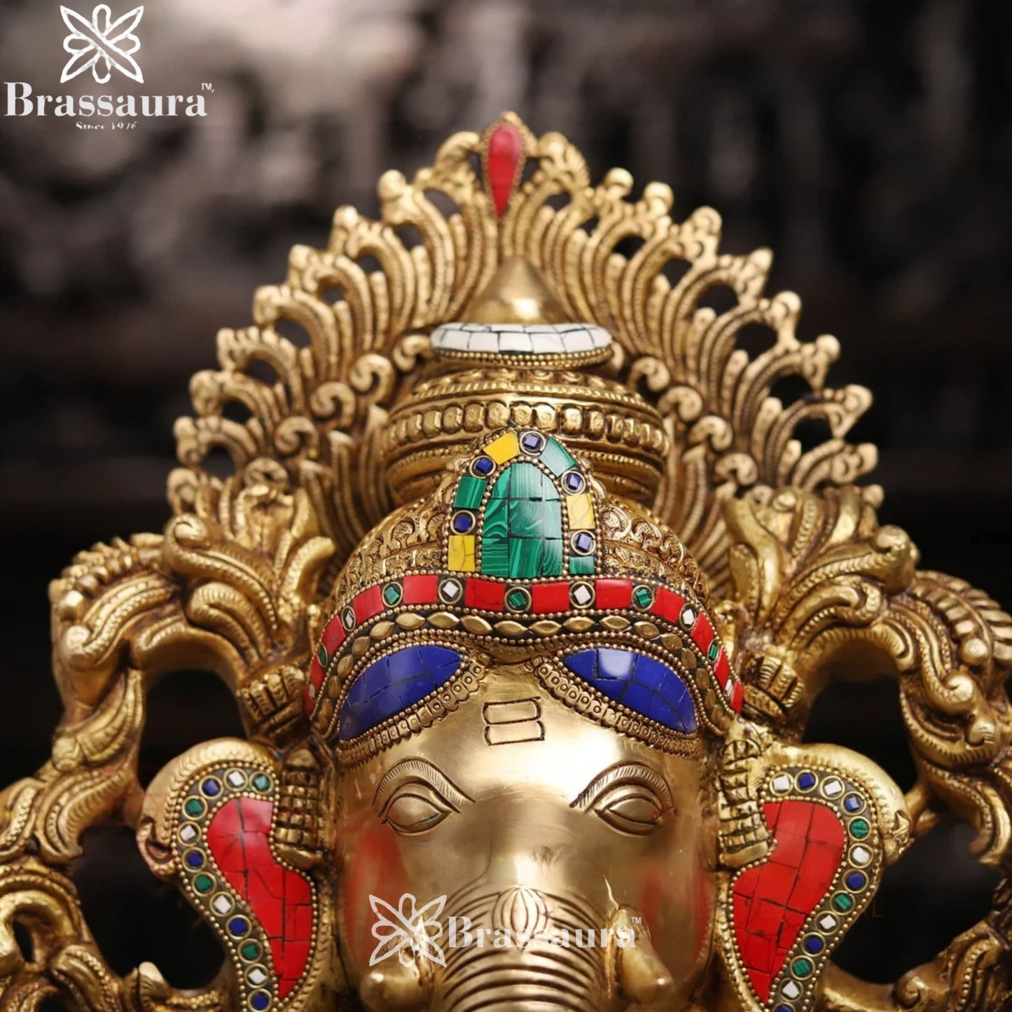 Brass Gem Stone Work Lotus Ganesha Weight 35 Kg & Height 26 Inch