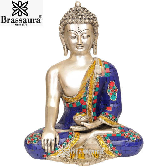 Brass Bhumisprasa Gem Stone Work Buddha Weight 7 Kg & Height 12 Inch